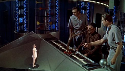 Anne Francis, Warren Stevens, Walter Pidgeon und Leslie Nielsen in «Forbidden Planet»