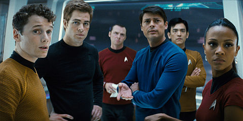 Anton Yelchin, Chris Pine, Simon Pegg, Karl Urban, John Cho und Zoë Saldana in «Star Trek»